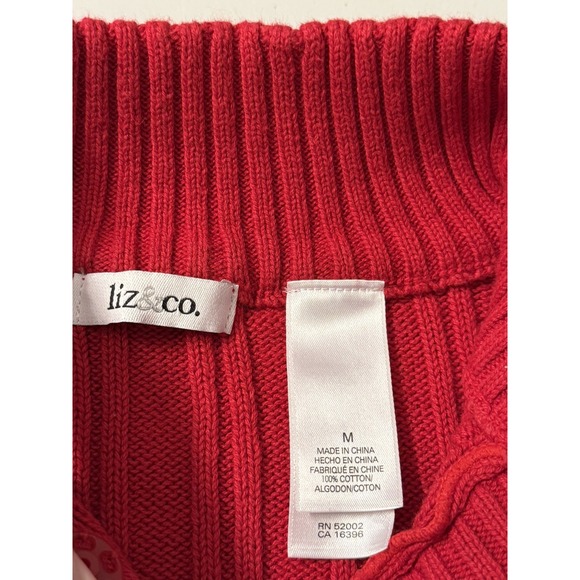 Liz & Co Red White and Blue Cable Knit Sweater S Cotton Striped Color Block - Picture 3 of 10
